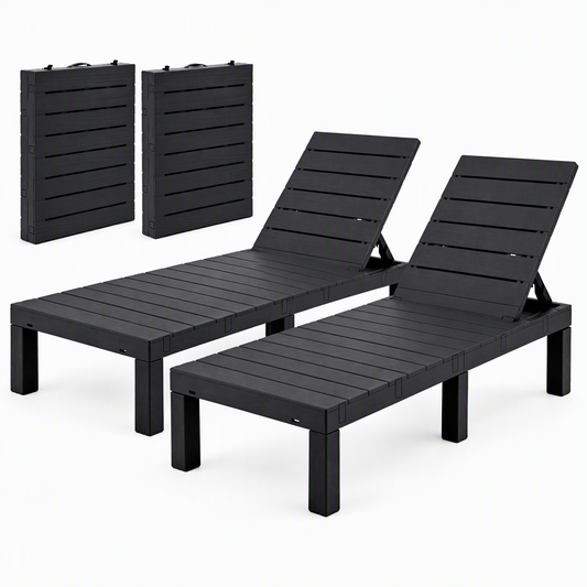 Gardeon 2X Foldable Sun Lounges Outdoor Recliner Patio Beach Chair Slatted Black