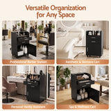 Artiss Professional Salon Station Rolling Cart, Hair Styling Beauty Cabinet with 2 Drawers & 2 Appliance Holders, Wood Barber Spa Trolley with 360° Wheels for Skincare & Vanity, Black