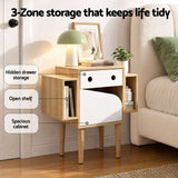 Artiss Bedside Table with Drawer Robot Design for Kids' Room Bedroom Pine