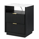 Artiss Bedside Table with Charging Station and 2 Drawers Black