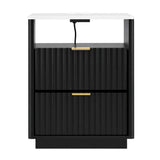 Artiss Bedside Table with Charging Station and 2 Drawers Black