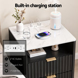 Artiss Bedside Table with Charging Station and 2 Drawers Black