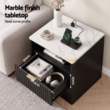 Artiss Bedside Table with Charging Station and 2 Drawers Black