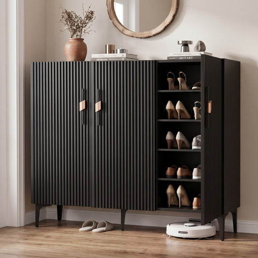 Artiss Shoe Cabinet Fluted Style 25 Pairs Shoe Storage Cupboard Black