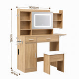 Artiss Dressing Table Vanity Desk Set Stool LED Charging Station Wood