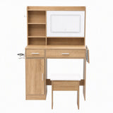 Artiss Dressing Table Vanity Desk Set Stool LED Charging Station Wood