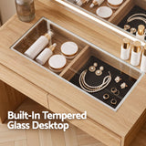 Artiss Dressing Table Makeup Vanity Desk LED Mirror Drawers Charging Station Curved Edge Wood