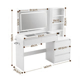 Artiss Dressing Table Makeup Vanity Desk LED Mirror Drawers Charging Station Curved Edge White