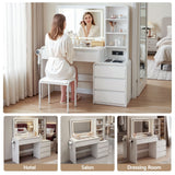 Artiss Dressing Table Makeup Vanity Desk LED Mirror Drawers Charging Station Curved Edge White