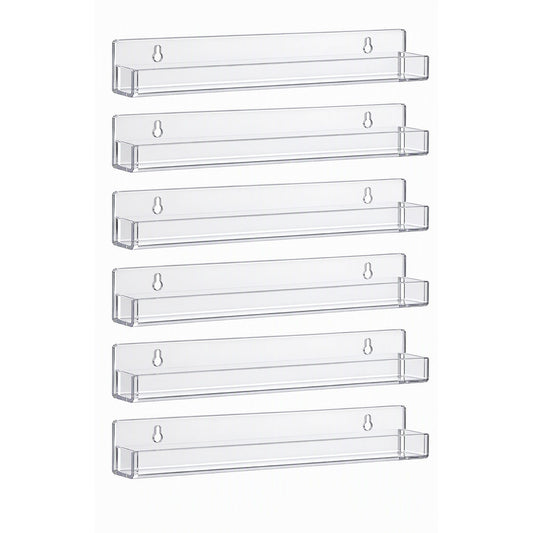 Artiss 6-Pack Acrylic Wall Shelves, Clear Floating Display Shelf with Detachable Panels & Front Lip