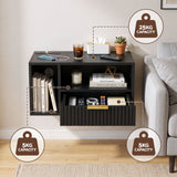 Artiss Floating Bedside Table with Charging Station Black Nightstand 1 Drawer