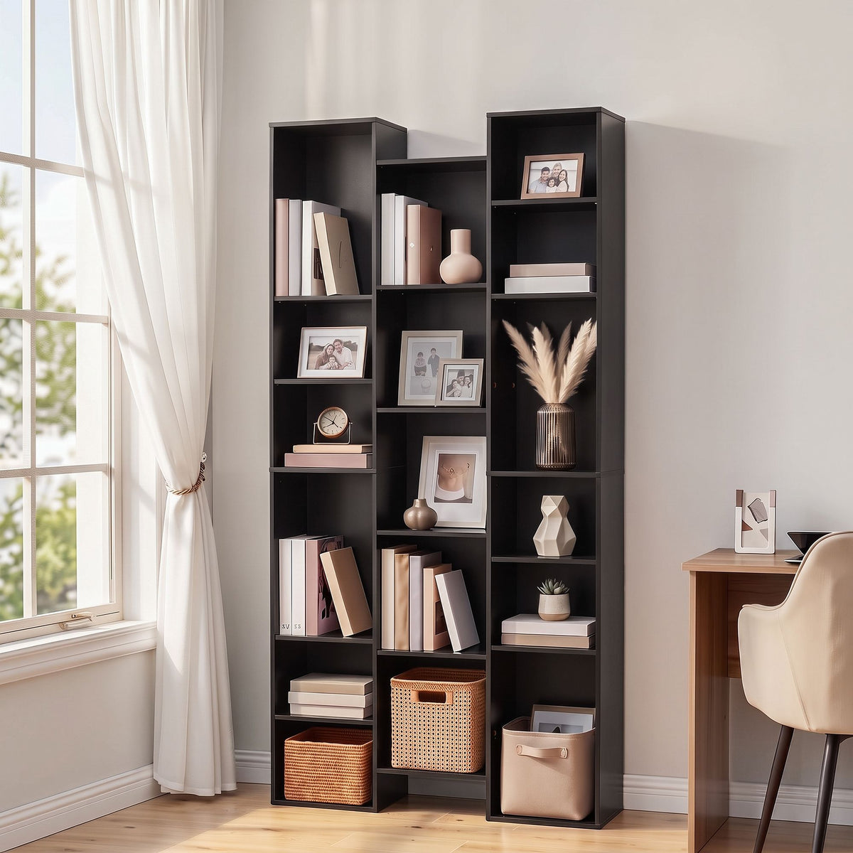 Artiss Bookshelf Display Shelves CD DVD Storage Rack Tall Bookcase Black