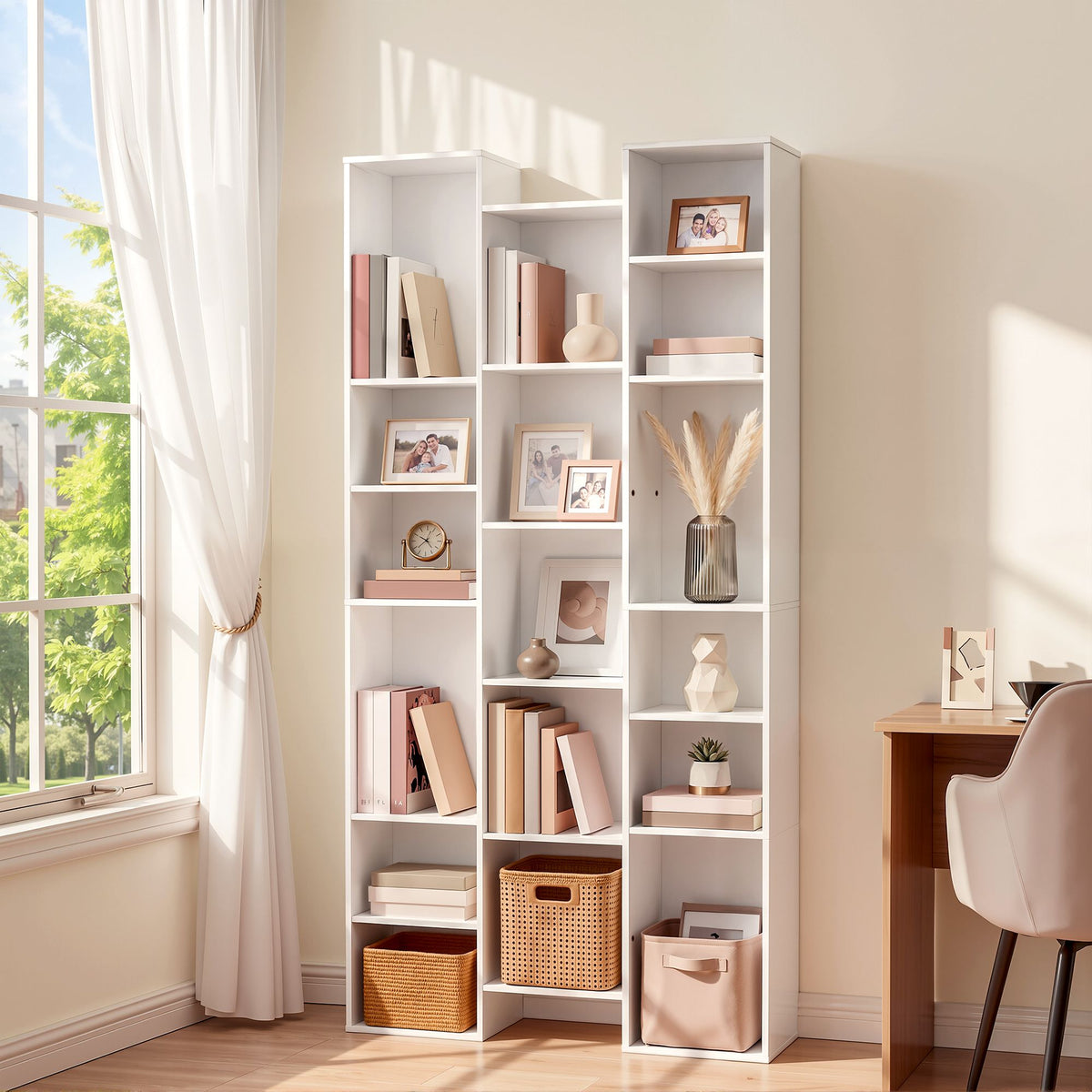 Artiss Bookshelf Display Shelves CD DVD Storage Rack Tall Bookcase White