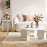 Artiss Round End Table Set Of 2 High-Gloss Coffee Table Bedside Nightstand 40x45cm Cream white