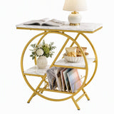Artiss Side Table Marble Finish Coffee Table Nightstand Storage Shelf White&Gold
