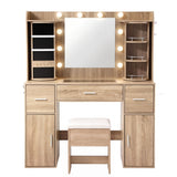 Artiss Dressing Table Vanity Desk LED Mirror Stool Set Charging Station Glass Top Rotating Shelf Wood