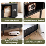 Artiss 160cm TV Unit Storage Drawer Curved Edge Sliding Fluted Style Door Black