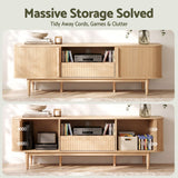 Artiss 160cm TV Unit Storage Drawer Curved Edge Sliding Fluted Style Door Pine