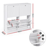 Artiss Shoe Cabinet 4 Flip Drawers Fluted Style Adjustable Shelves White