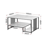 Artiss Coffee Table 100cm Faux Marble Finish Center Table 2-Tier Storage White&Black