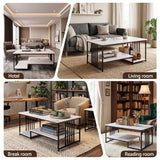 Artiss Coffee Table 100cm Faux Marble Finish Center Table 2-Tier Storage White&Black