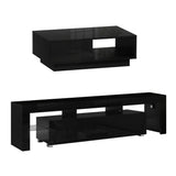 Artiss LED TV Unit & Coffee Table Set Storage Cabinet Black