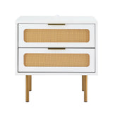 Artiss Rattan Bedside Table 2 Drawers Pine