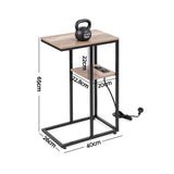 Artiss C-Shaped End Table Charging Station 2-Tier Side Coffee Table Bedside Wood