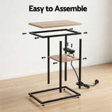 Artiss C-Shaped End Table Charging Station 2-Tier Side Coffee Table Bedside Wood