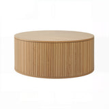 Artiss Round Coffee Table Storage Fluted Center Table Living Room Office 80cm Wood