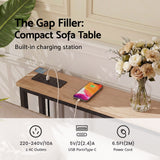 Artiss Set of 2 Narrow Sofa Console Tables with Charging Station, Wood