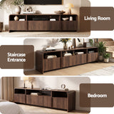 Artiss 180cm TV Unit Storage Cabinet Shelf Fluted Front Rounded Edge Anti-tip Kit Walnut
