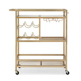 Artiss Bar Cart Drinks Trolley Serving Wine Rack Glass Holder 3 Hooks 72cm Gold
