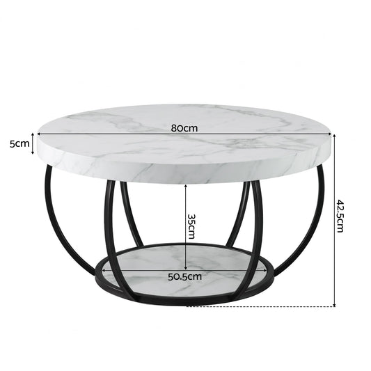Artiss Coffee Table 2-Tier Marble Finish Round White&Black