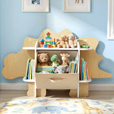 Keezi Dinosaur Kids Bookshelf 2-Tier Children's Bookcase Wooden with with Fabric Drawer, Toddler Bookshelf Toy Storage Organizer for Preschool, Kids Room, Playroom, Nursery