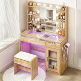 Artiss Dressing Table Vanity Desk Set 10 LED Bulbs RGB Light Wood