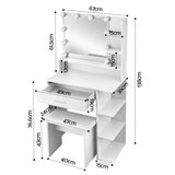Artiss Dressing Table Vanity Desk LED Mirror Stool Storage Power Outlet Hairdryer Holder White
