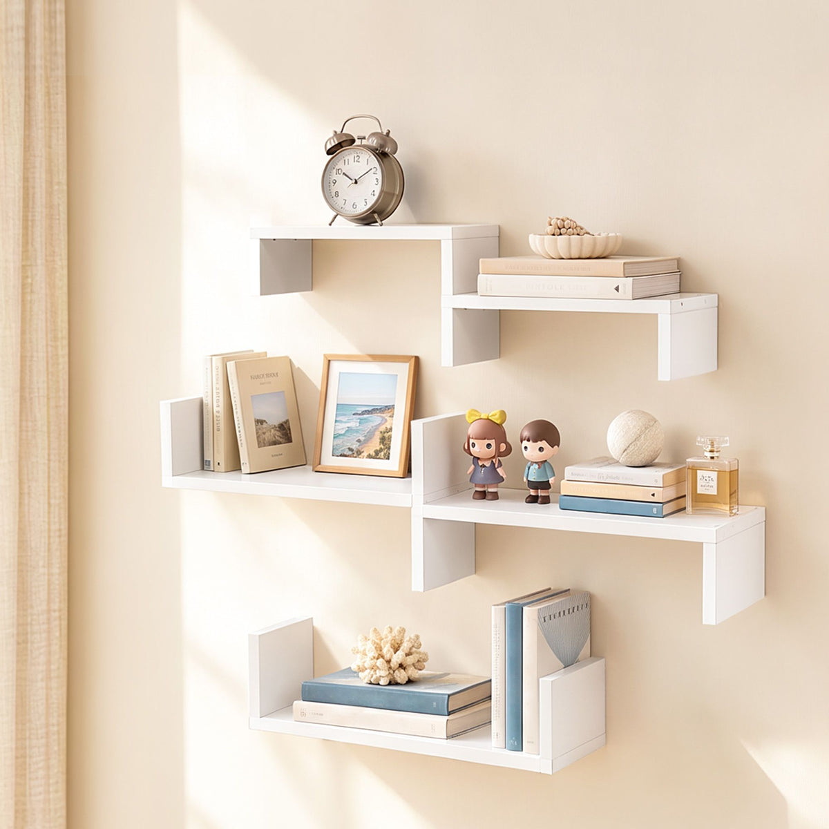 Artiss Floating Wall Shelves Set of 5 Mounted U-Shape Display Ledge, White