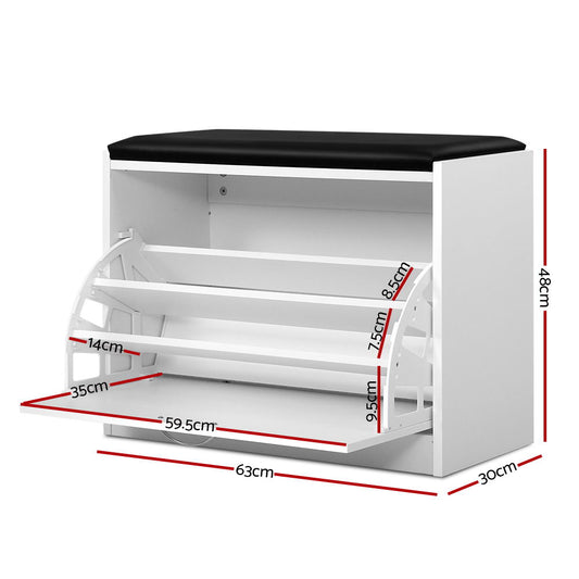 Artiss Shoe Rack Cabinet Bench 15 Pairs White Kyla