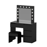 Artiss Dressing Table Set Stool 12 Led Bulbs Black