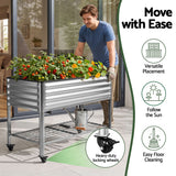 Green Fingers Mobile Raised Garden Bed with Wheels Storage Shelf 81cm Height for Vegetables Herb Silver