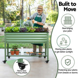 Green Fingers Elevated Raised Garden Bed Kit Mobile w/ Locking Wheels & Storage Shelf 100KG Max Load 115x60x81cm | Galvanized Steel, Portable Green Organizer for Seniors, Patio, Balcony, Vegetables