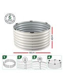 Green Fingers Round Metal Raised Garden Bed 90x45cm Planter Box White
