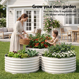 Green Fingers Round Metal Raised Garden Bed 90x45cm Planter Box White