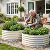 Green Fingers Round Metal Raised Garden Bed 90x45cm Planter Box White