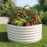 Green Fingers Round Metal Raised Garden Bed 90x45cm Planter Box White