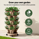 Green Fingers Garden Bed 5 Tier Vertical Garden Grey Strawberry Stackable Planters Herb Petunias Tan