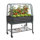 Green Fingers Mobile Raised Garden Bed with Net Cover Storage Shelf for Tomato Vegetables Herb Charcoal