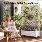 Green Fingers Mobile Planter Box with Trellis, Self Watering Garden Bed & Privacy Screen for Climbing Plants Flowers, White