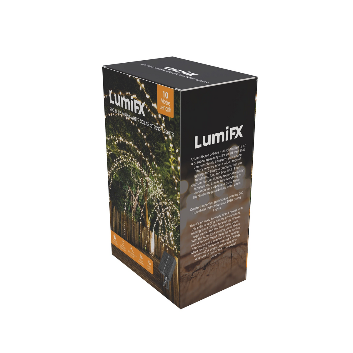 LUMIFX 200 LED POWERED STRING LIGHTS 8 LIGHTING EFFECTS 10 METRES WARM WHITE